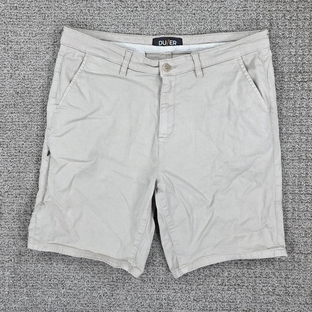 DU/ER Mens Live Free Journey Shorts Khaki Tan Size 36x9 Stretch‎